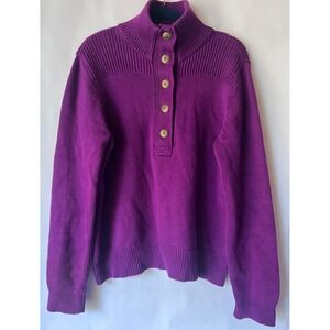 Lauren‎ Ralph Lauren Women's Purple Cotton Mock Neck Snap Button Sweater Size L